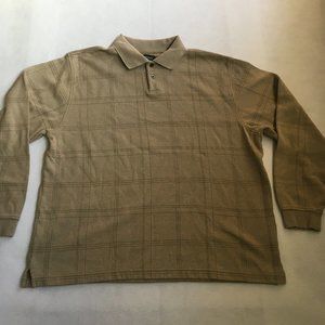 #92 Van Heusen Polo Shirt Men's large Long Sleeve beige Check Casual